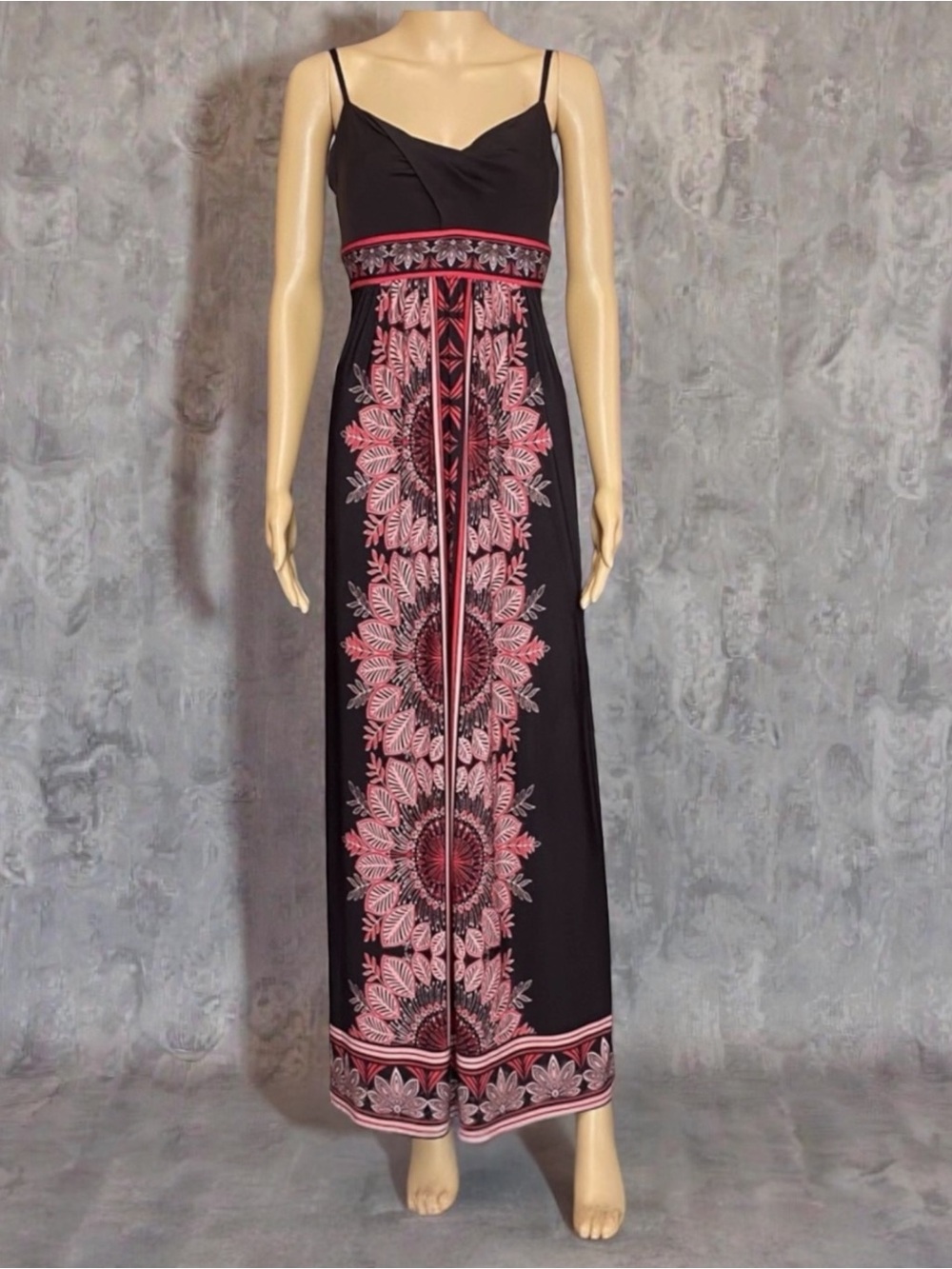 London Times Black & Pink Floral Print Maxi Dress